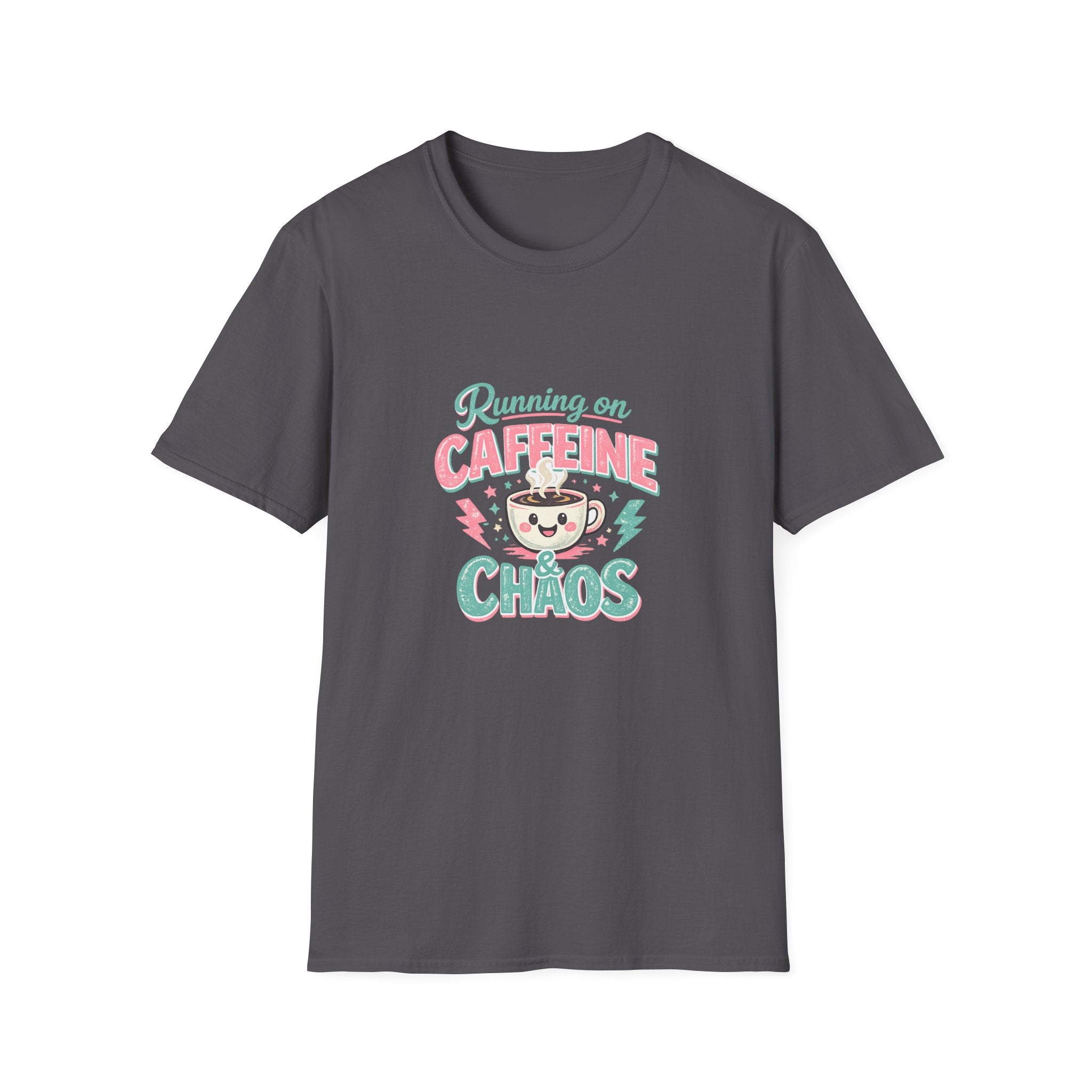 Running on Caffeine & Chaos T-Shirt — Funny Gift for Coffee Loving Moms Graphic Tee