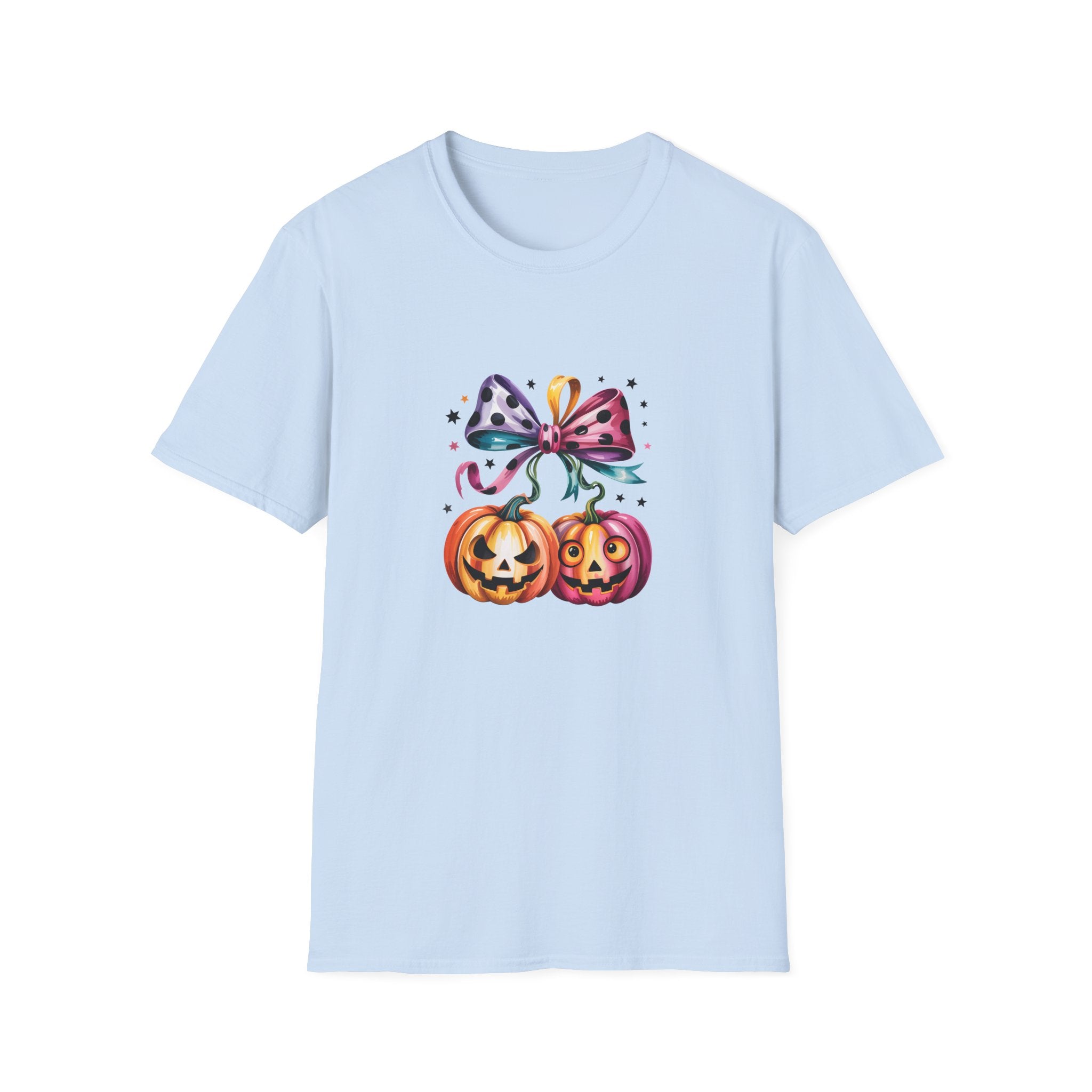 Halloween Pumpkin Bow T-Shirt — Cute Colorful Gift for Women Jack-O'-Lantern Tee