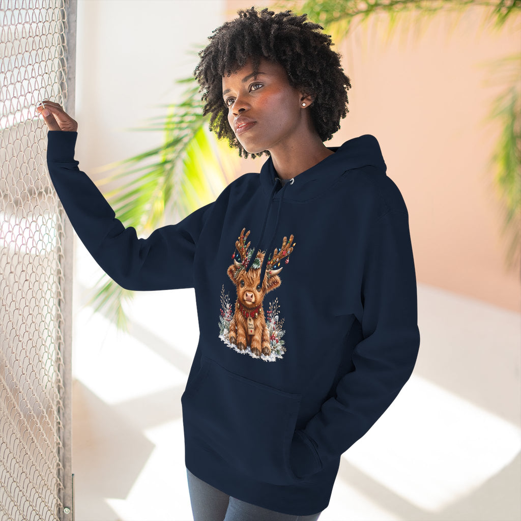 Cute Reindeer Fleece Hoodie - Christmas Woodland Holiday Sweatshirt