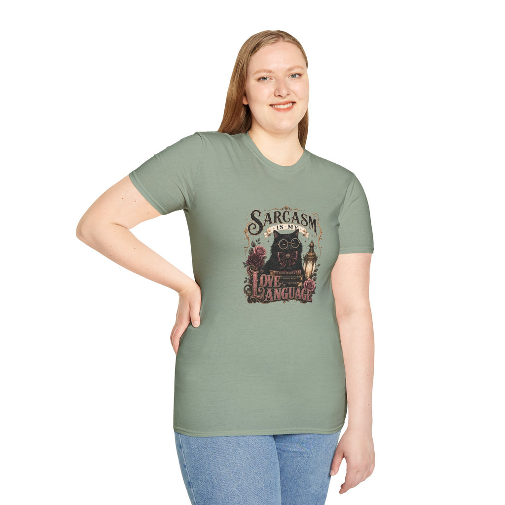 Sarcasm Is My Love Language Cat T-Shirt — Funny Gift for Her Vintage Graphic Tee