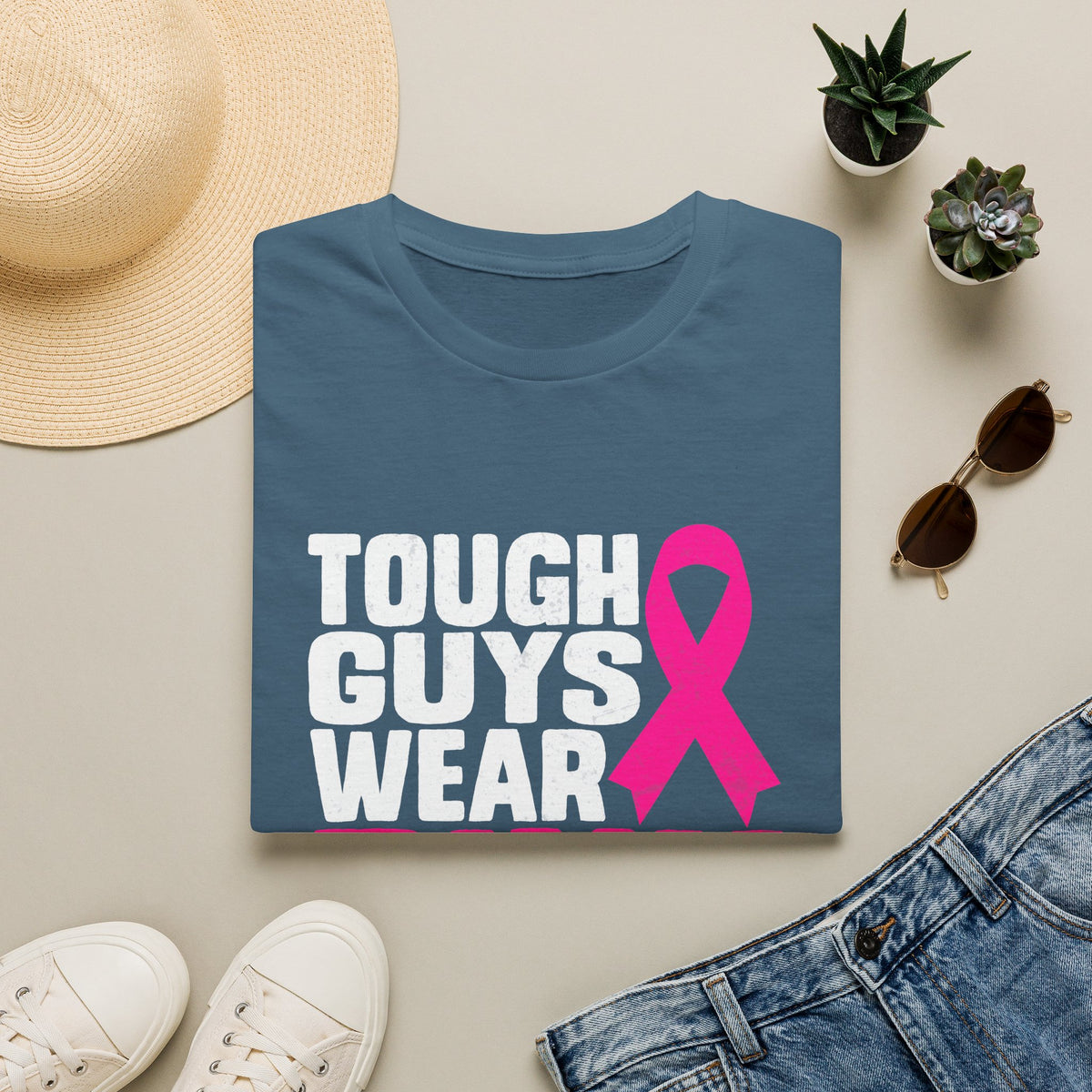 Tough Guys Wear Pink Breast Cancer Awareness T-Shirt Graphic Tee