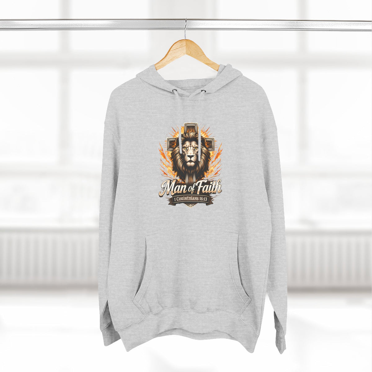 Man of Faith Lion Crest Graphic Fleece Pullover Hoodie