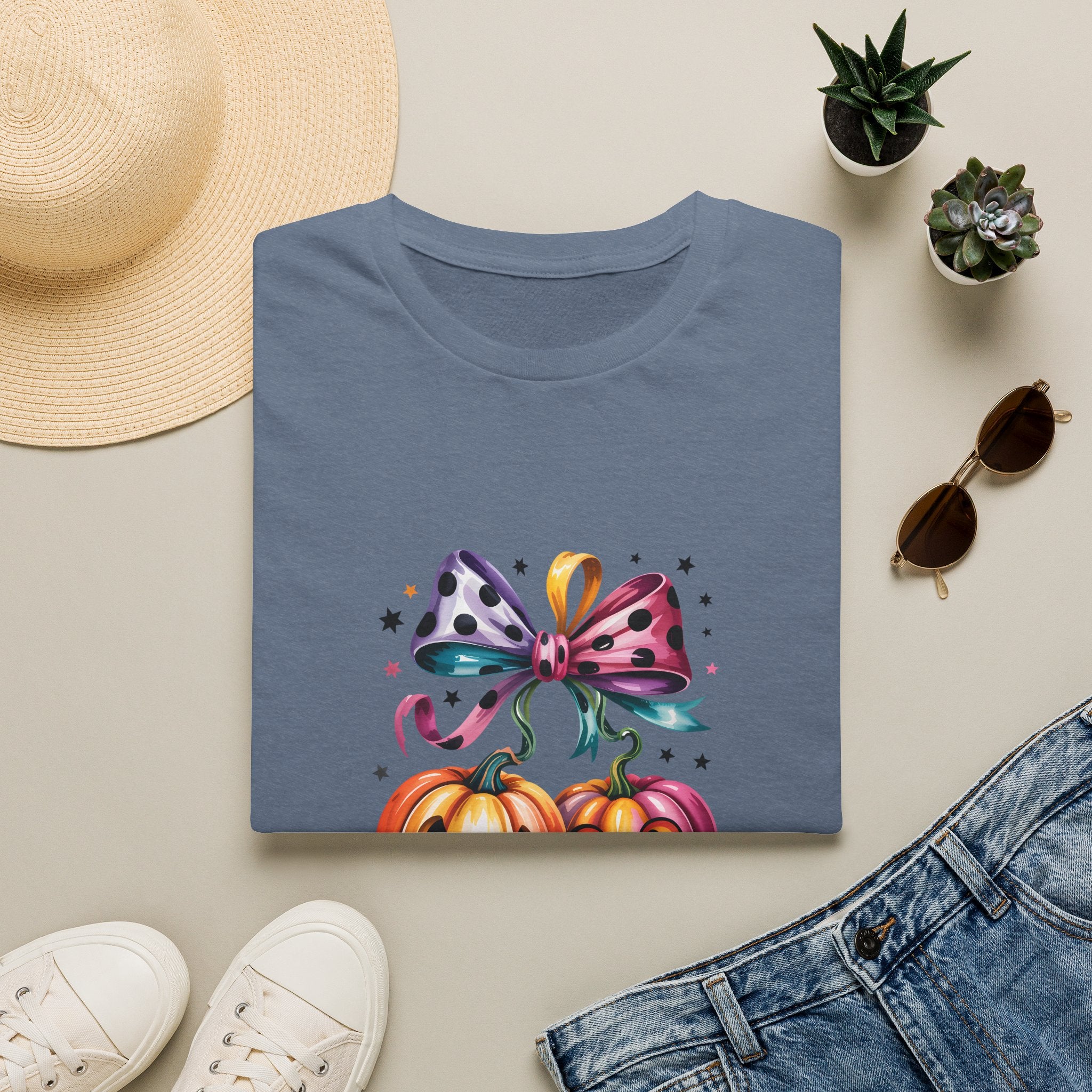Halloween Pumpkin Bow T-Shirt — Cute Colorful Gift for Women Jack-O'-Lantern Tee