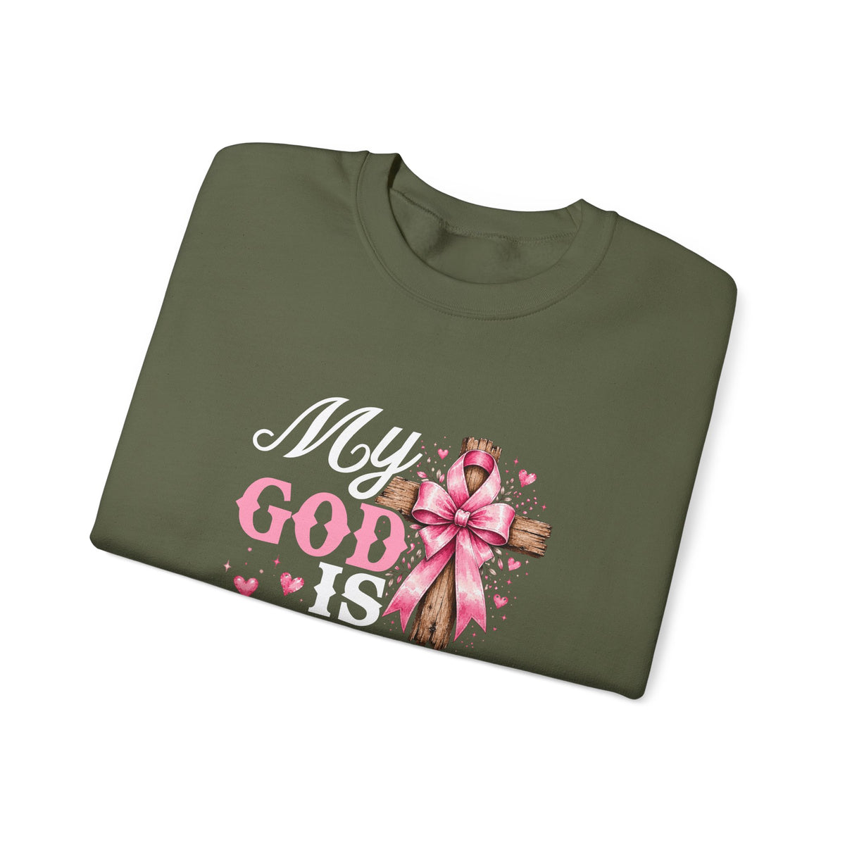 My God Is Bigger Than Cancer Breast Cancer Awareness Crewneck Sweatshirt