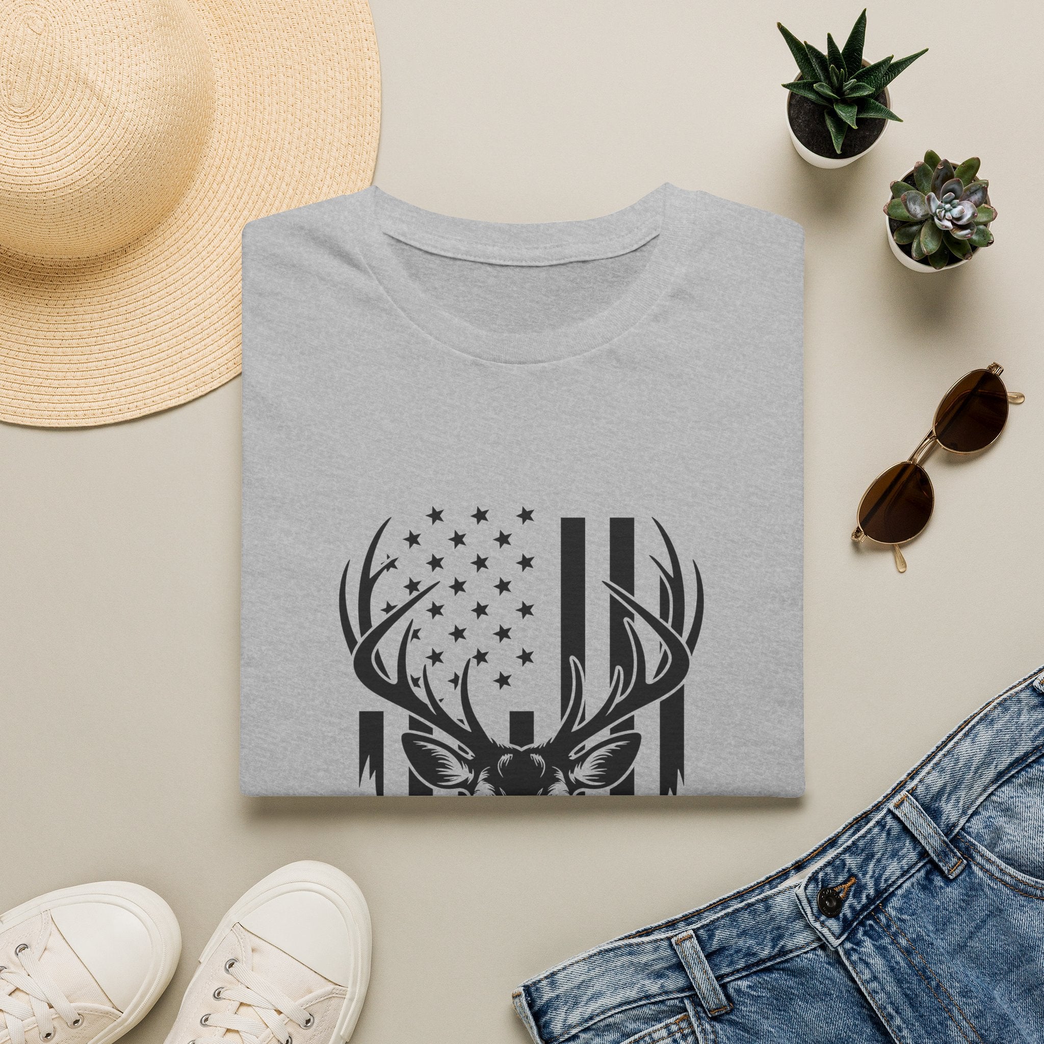 Rustic American Flag Buck T-Shirt — Patriotic Hunting Gift for Men Wildlife Tee
