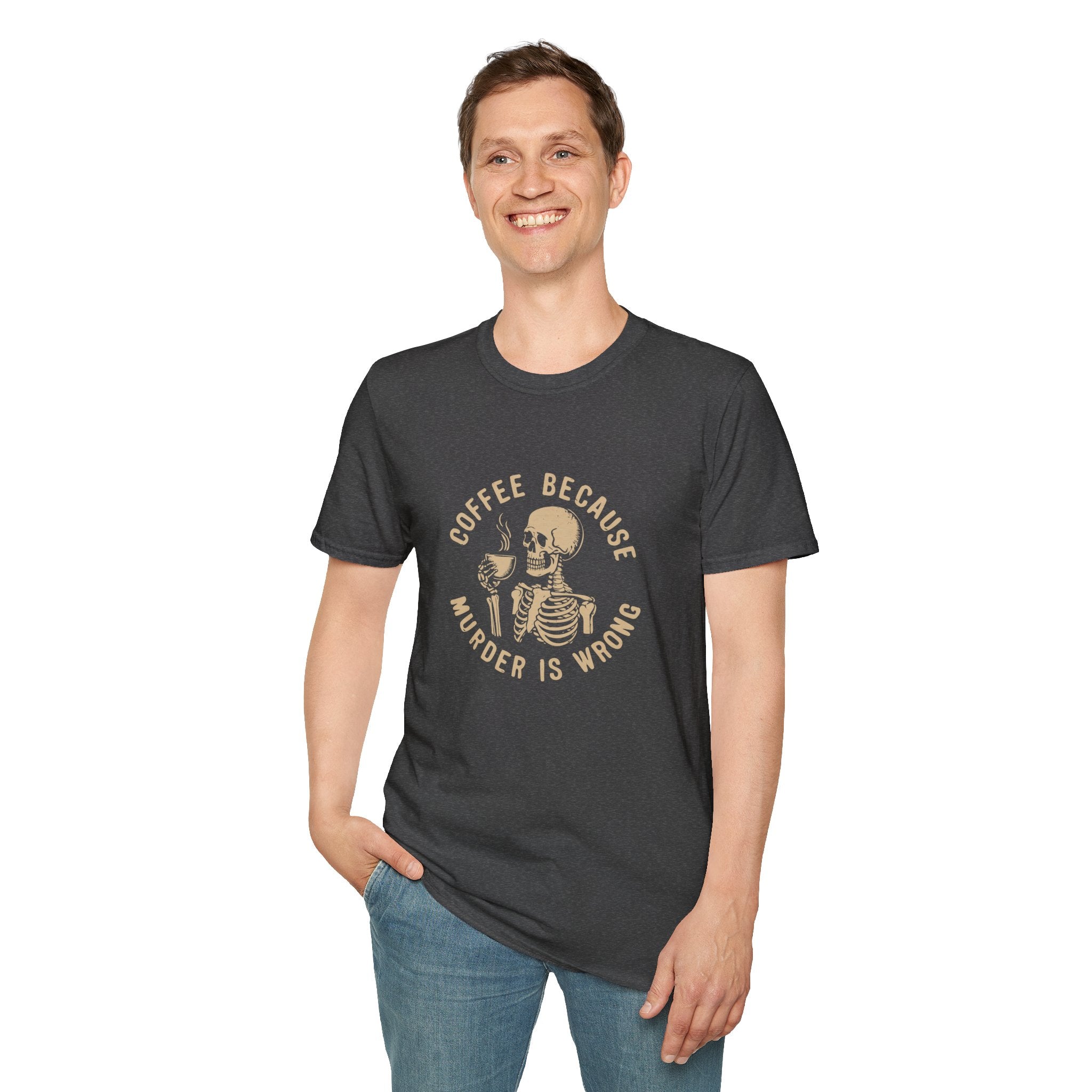 Coffee Because Murder Is Wrong Skull T-Shirt — Funny Dark Humor Gift for Her Graphic Tee