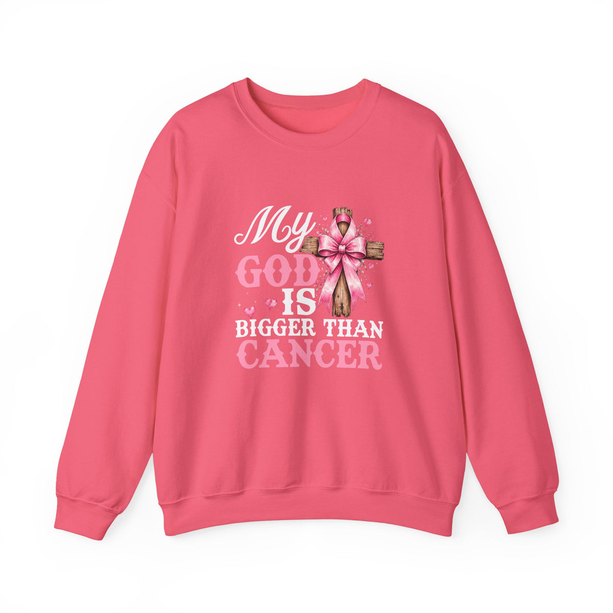 My God Is Bigger Than Cancer Breast Cancer Awareness Crewneck Sweatshirt