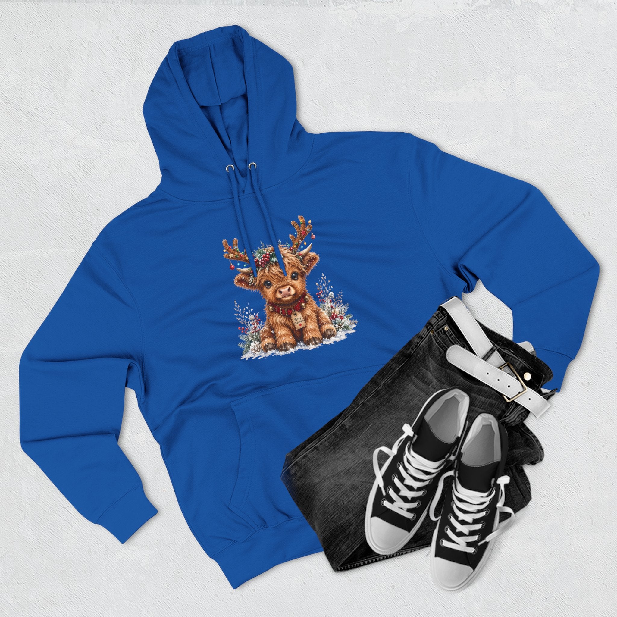Cute Reindeer Fleece Hoodie - Christmas Woodland Holiday Sweatshirt
