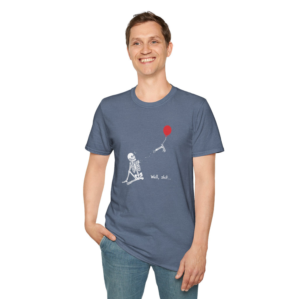 Funny Skeleton Balloon T-Shirt, Well Shit Graphic Tee