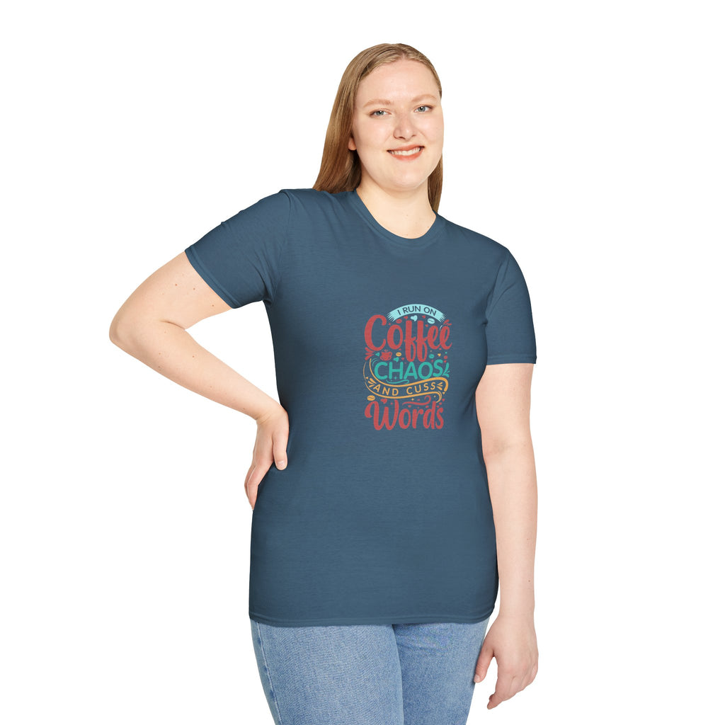 I Run on Coffee Chaos and Cuss Words T-Shirt — Funny Gift for Her Sarcastic Mom Tee