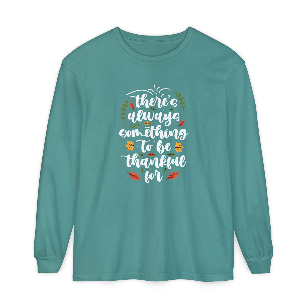 Thankful For Crewneck Long Sleeve Tee — Fall Thanksgiving Gratitude Shirt
