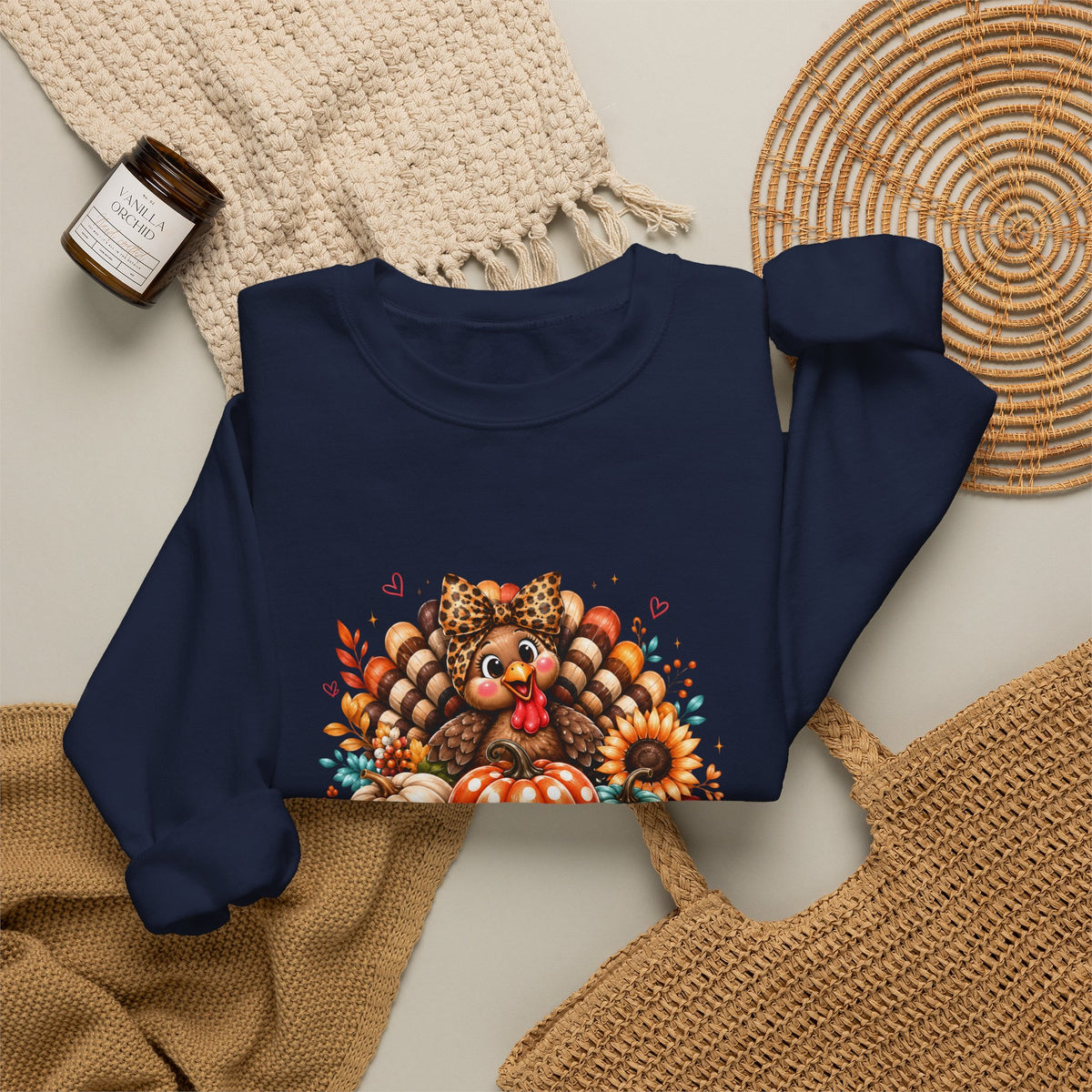 Sweatshirt — "Give Thanks" Autumn Turkey & Pumpkin Thanksgiving Crewneck