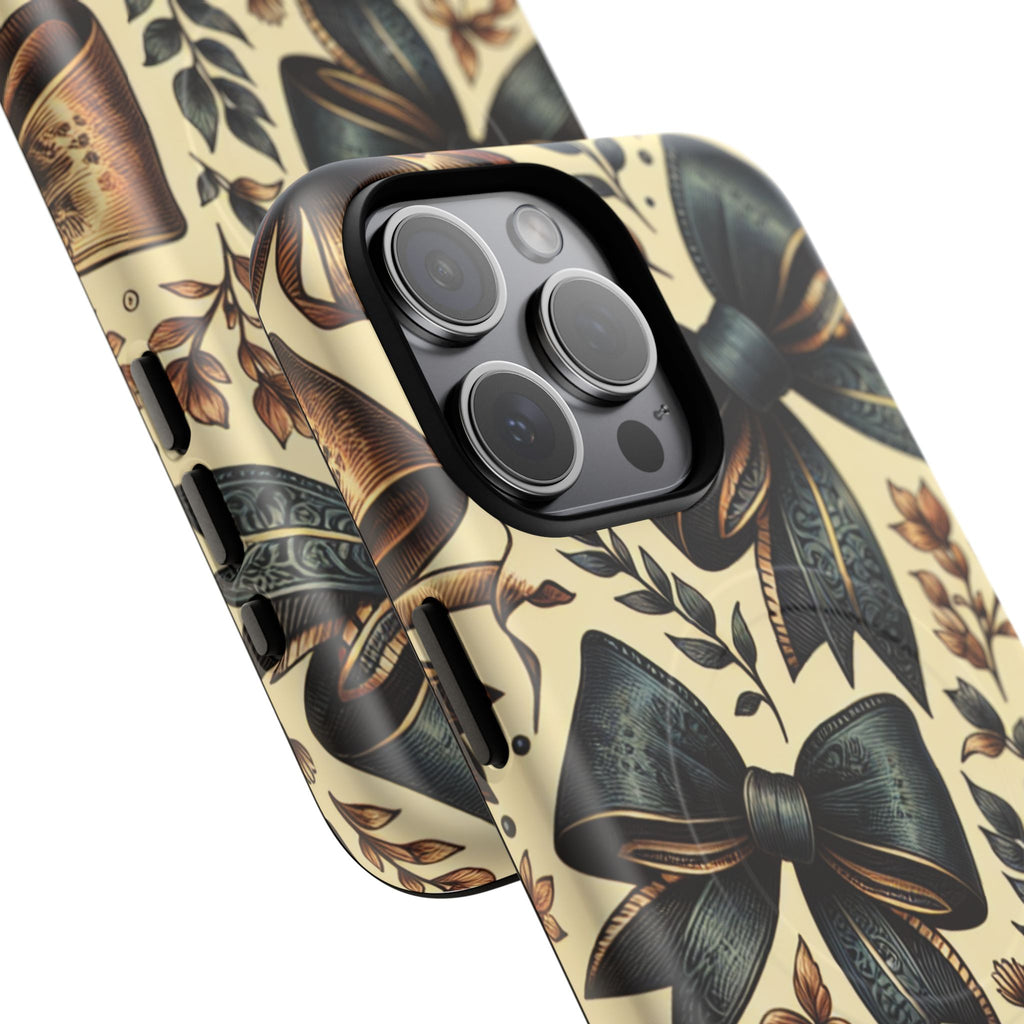 Bow Pattern Tough Magnetic Phone Case — Vintage Ribbon Floral Design