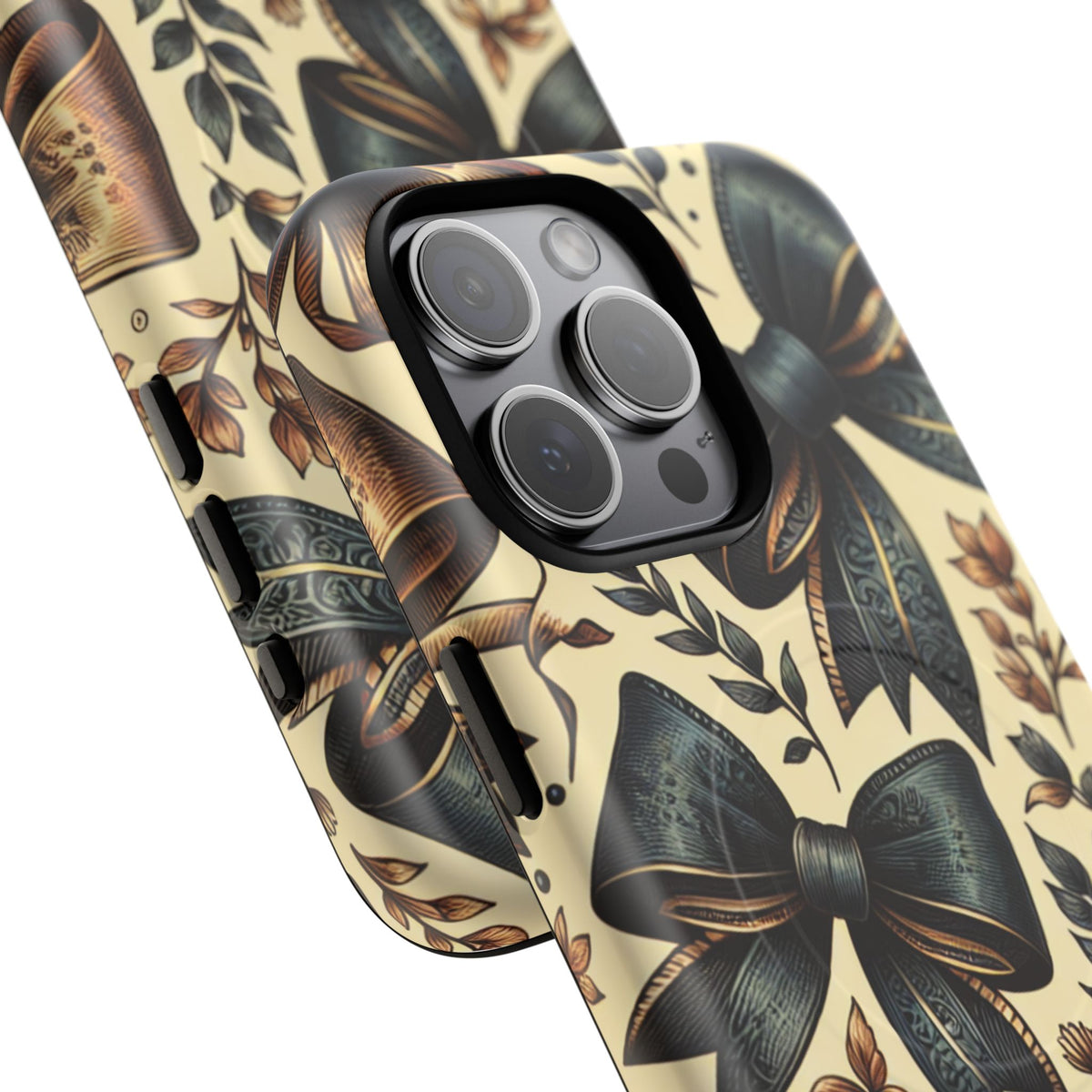 Bow Pattern Tough Magnetic Phone Case — Vintage Ribbon Floral Design