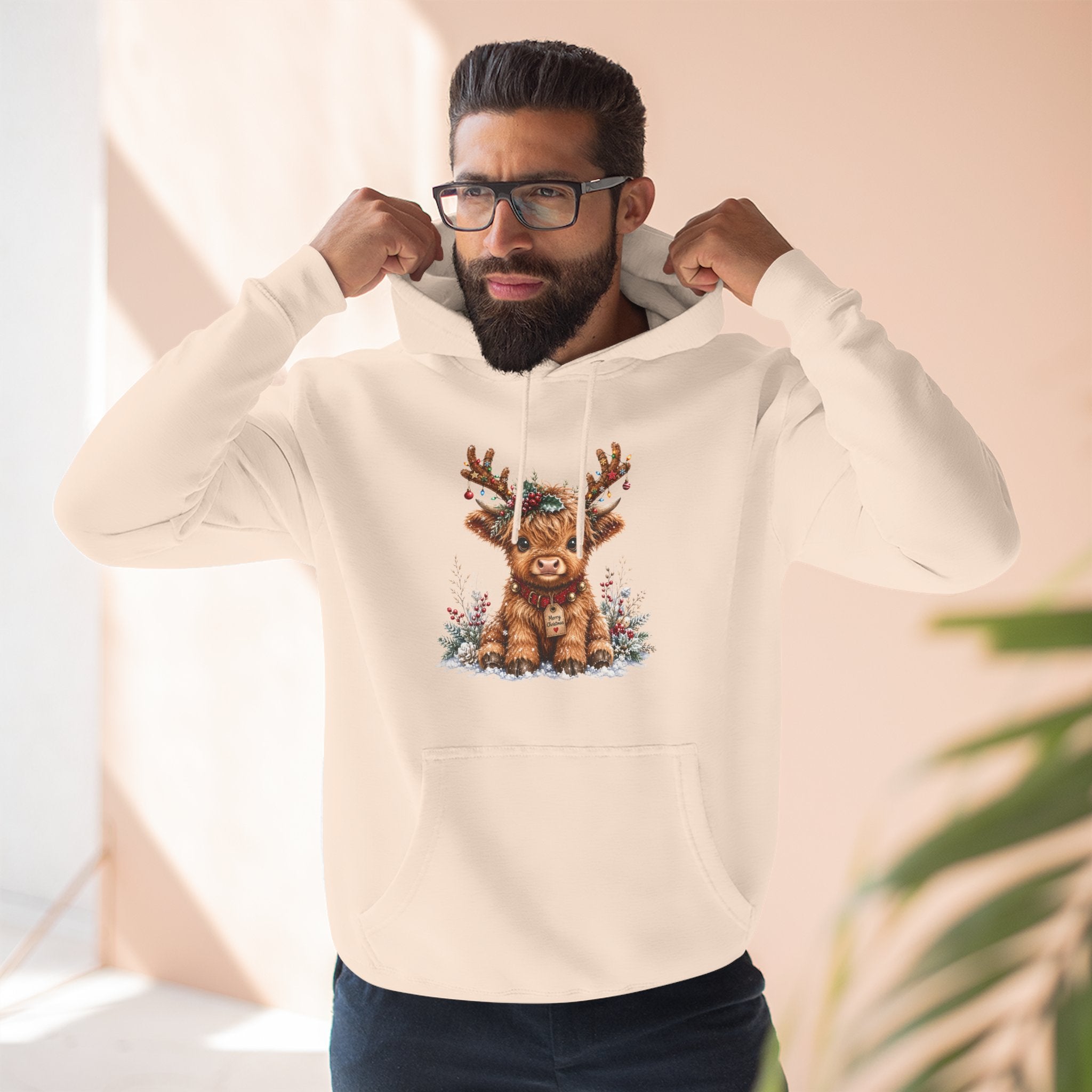 Cute Reindeer Fleece Hoodie - Christmas Woodland Holiday Sweatshirt