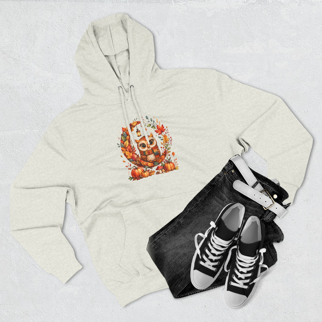 Cozy Autumn Owl Crescent Moon Embroidered Hoodie