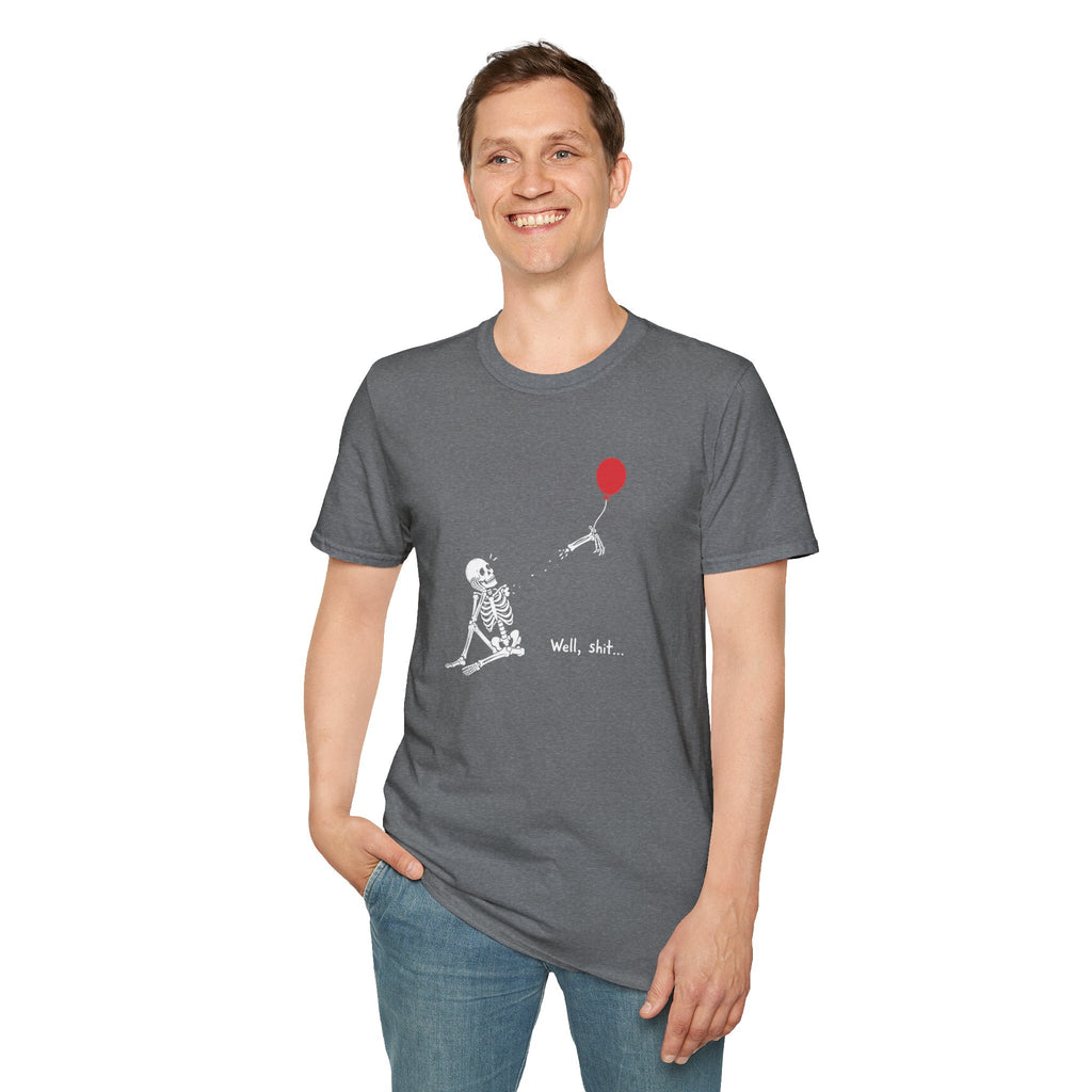 Funny Skeleton Balloon T-Shirt, Well Shit Graphic Tee