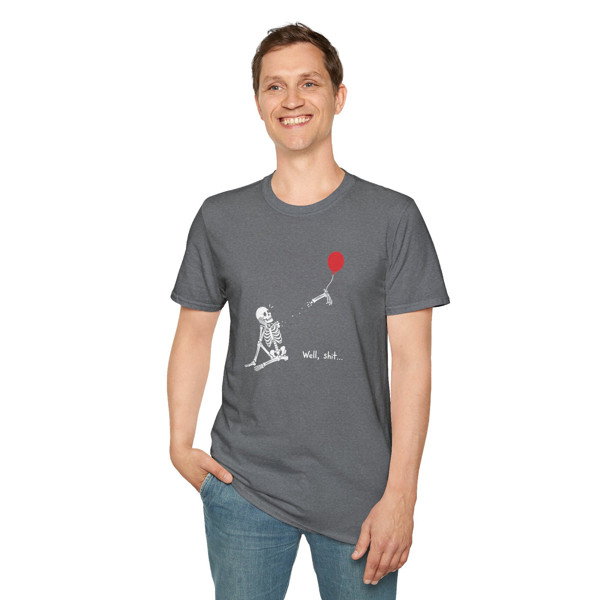Funny Skeleton Balloon T-Shirt, Well Shit Graphic Tee