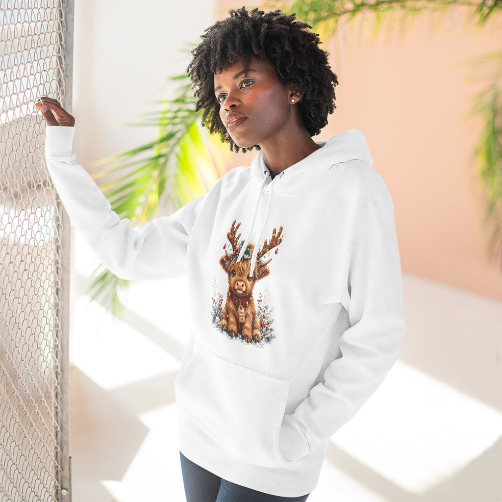 Cute Reindeer Fleece Hoodie - Christmas Woodland Holiday Sweatshirt