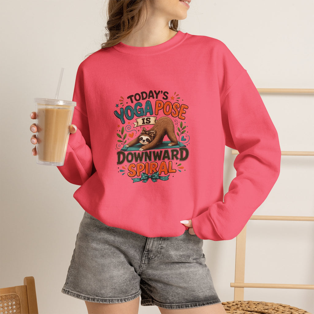 Downward Spiral Sloth Sweatshirt — Funny Lazy Gift for Her Yoga Pose Crewneck