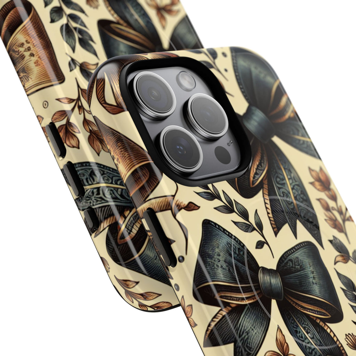 Bow Pattern Tough Magnetic Phone Case — Vintage Ribbon Floral Design