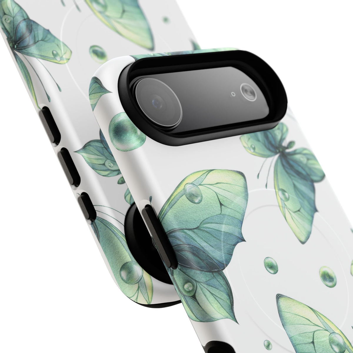 Butterfly Watercolor Magnetic Phone Case — Green Floral Tough Protective Cover