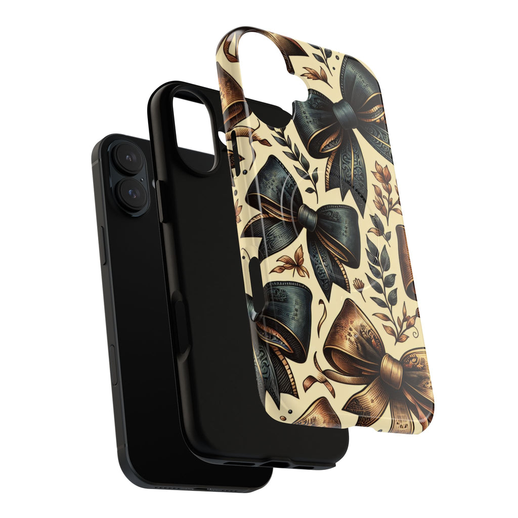 Bow Pattern Tough Magnetic Phone Case — Vintage Ribbon Floral Design