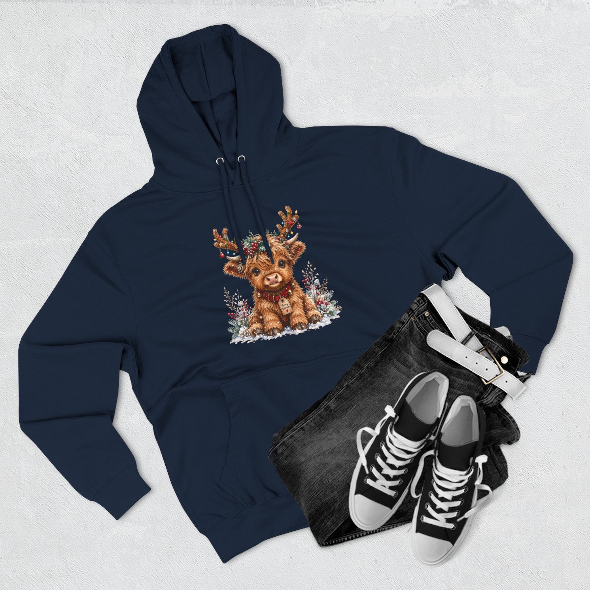 Cute Reindeer Fleece Hoodie - Christmas Woodland Holiday Sweatshirt