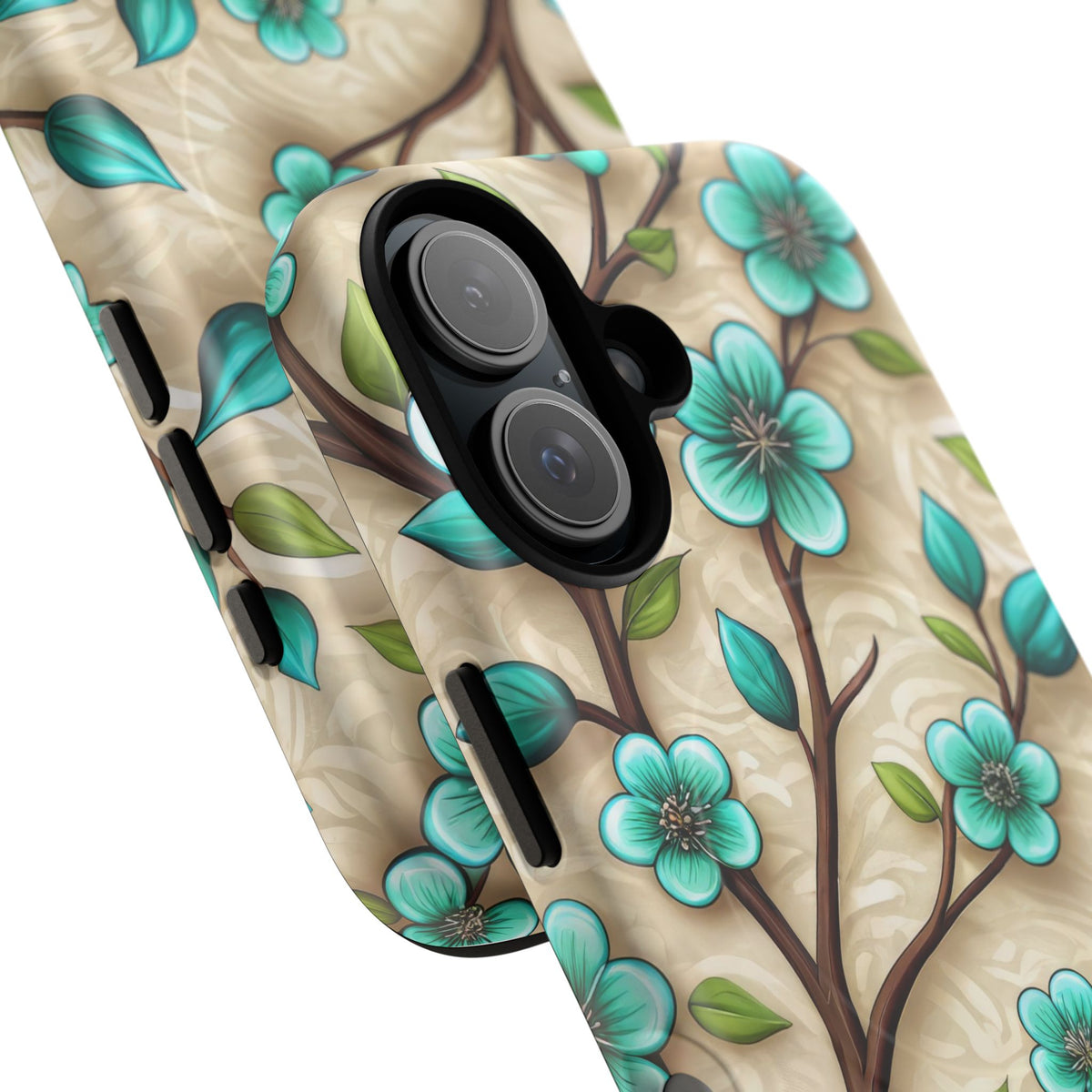 Floral Teal Blossom Tough Magnetic iPhone Case — MagSafe Protective Cover