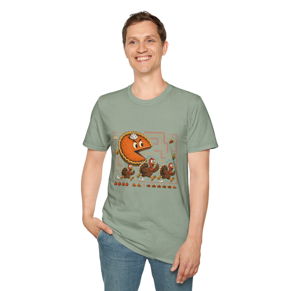 Retro Pie Monster T-Shirt — Funny Pac-Maze Dessert Gamer Tee