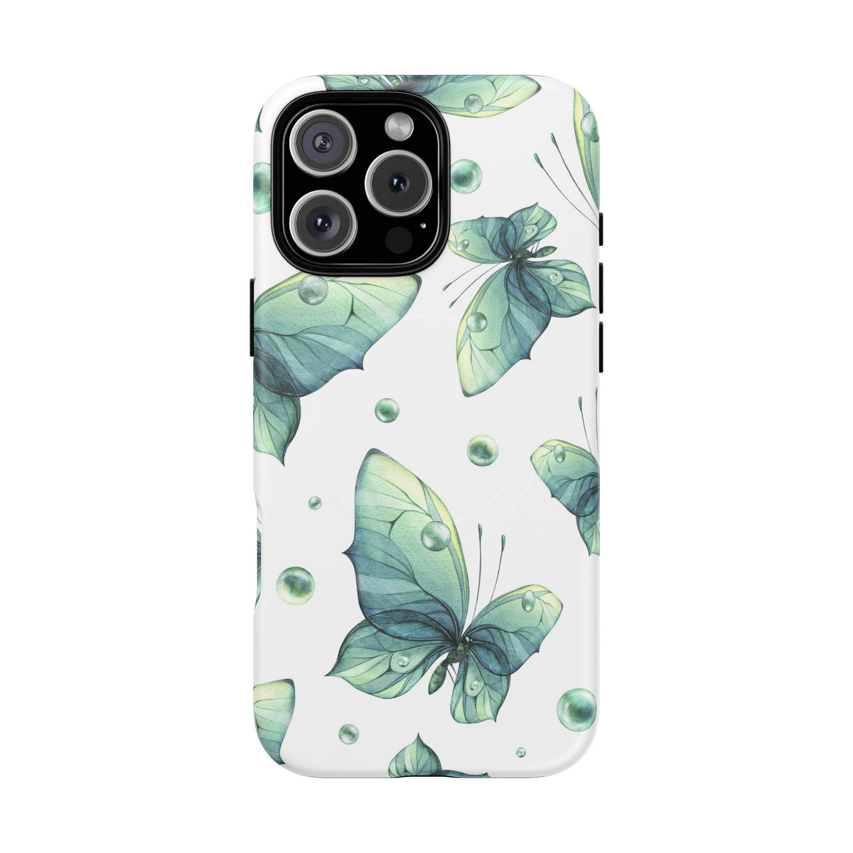 Butterfly Watercolor Magnetic Phone Case — Green Floral Tough Protective Cover