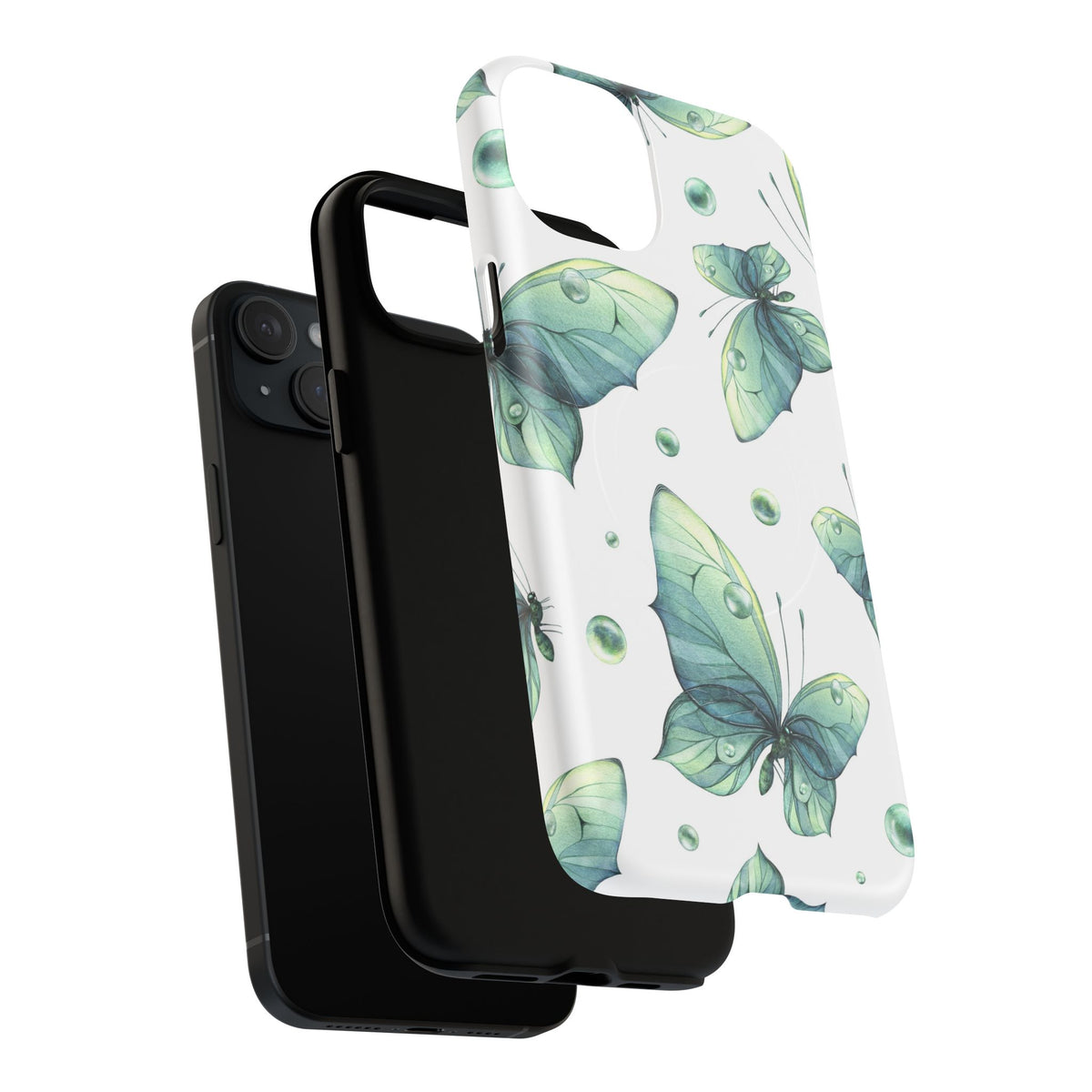 Butterfly Watercolor Magnetic Phone Case — Green Floral Tough Protective Cover
