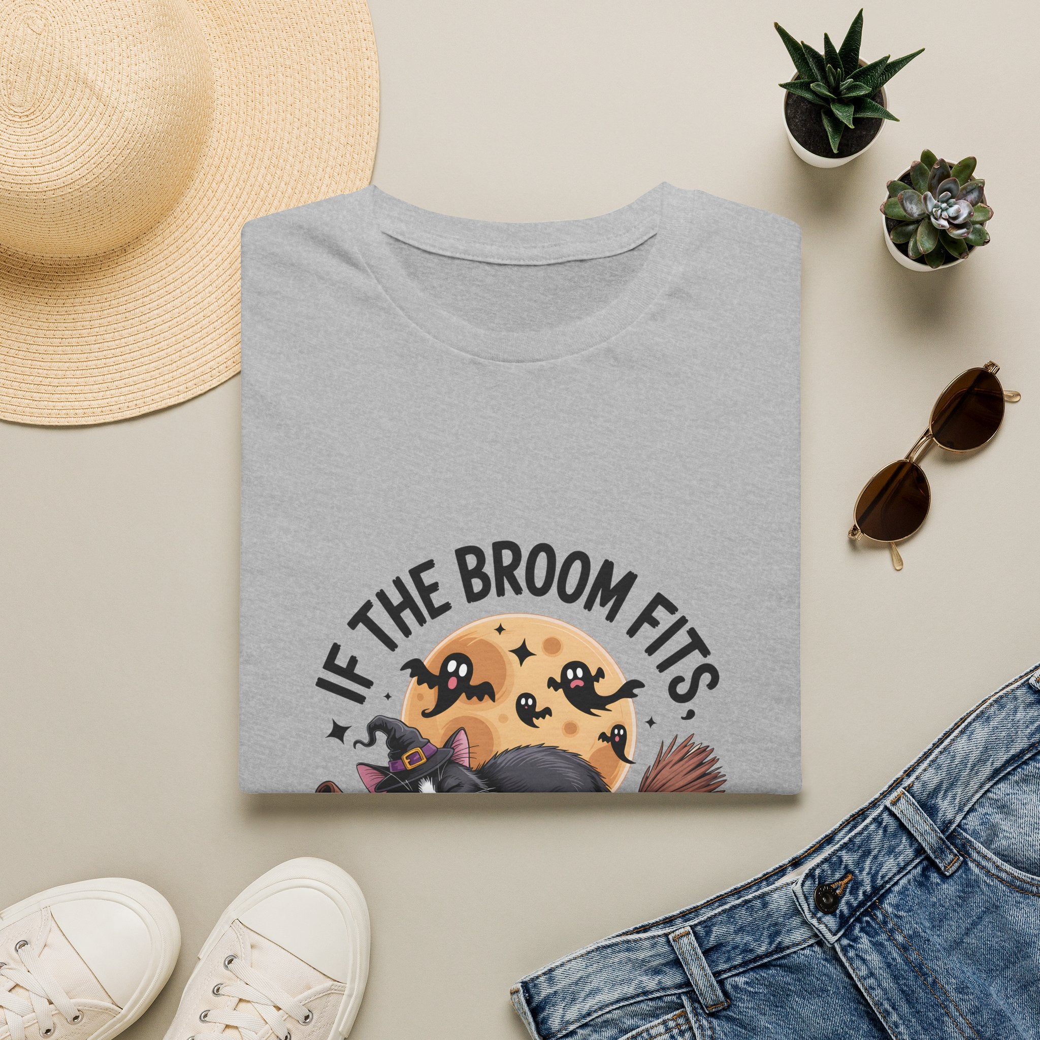 If the Broom Fits Nap on It Cat T-Shirt — Funny Halloween Gift for Women Witchy Tee