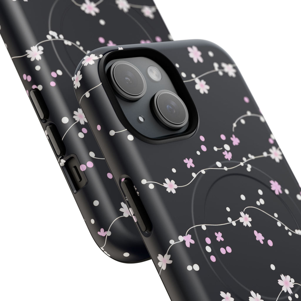 Magnetic Phone Case — Black Sakura Cherry Blossom Tough Cover
