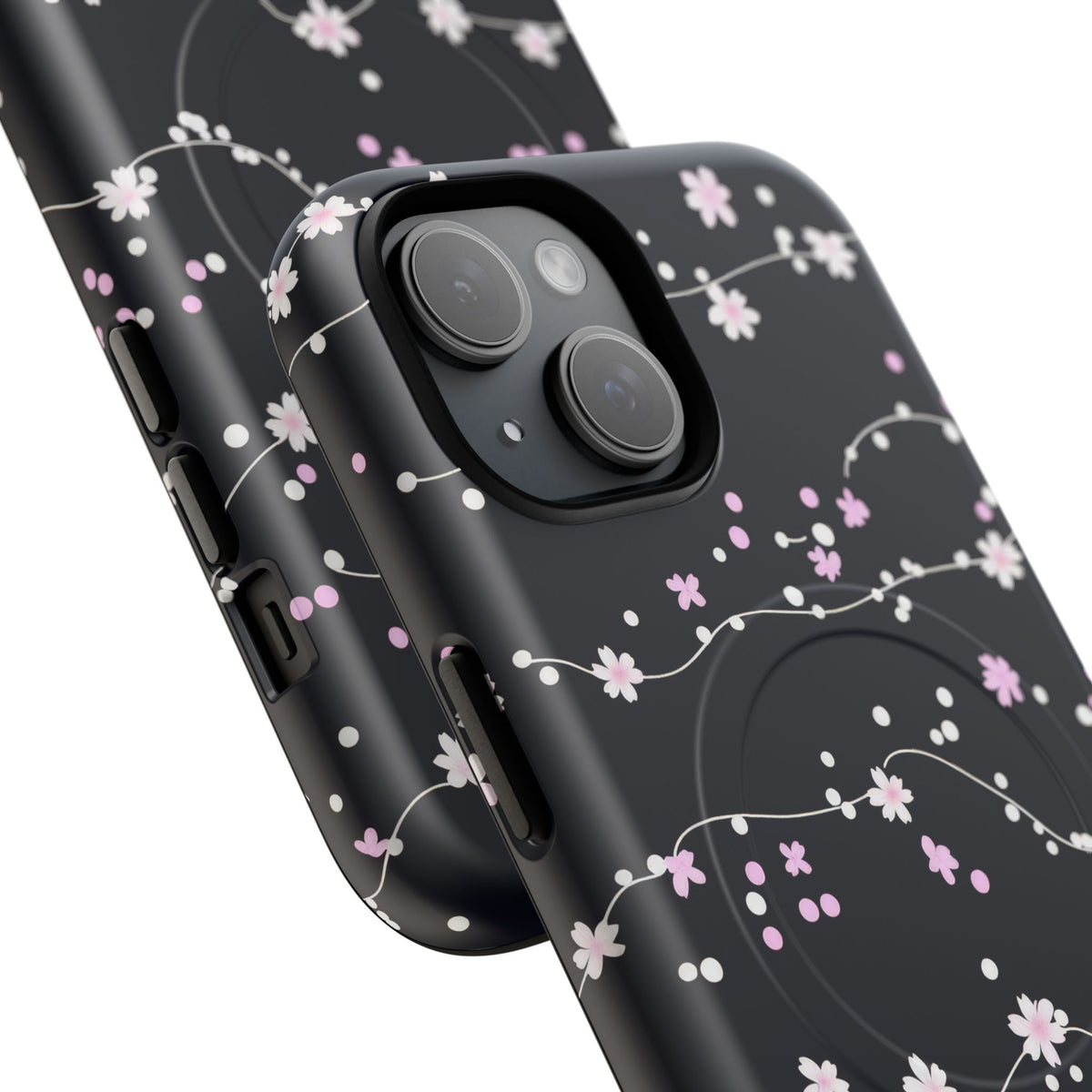 Magnetic Phone Case — Black Sakura Cherry Blossom Tough Cover