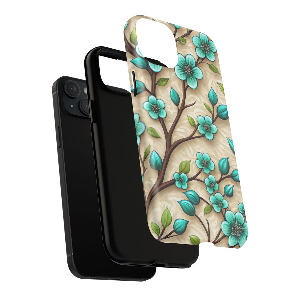 Floral Teal Blossom Tough Magnetic iPhone Case — MagSafe Protective Cover