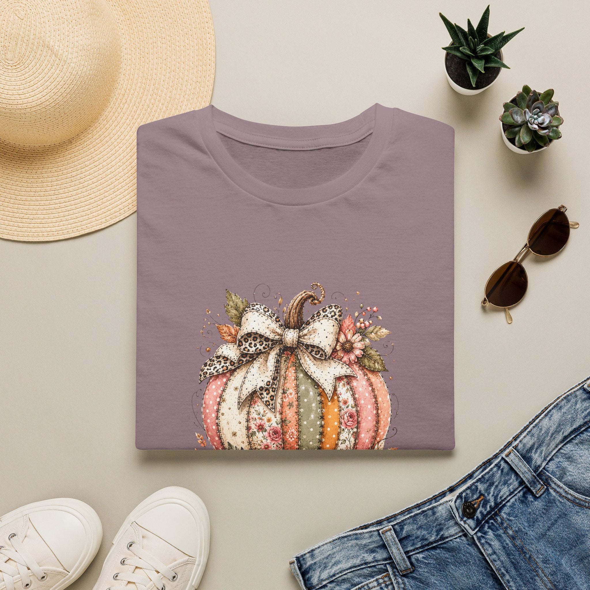 Autumn Floral Pumpkin Leopard Bow T-Shirt — Cute Fall Gift for Women Graphic Tee