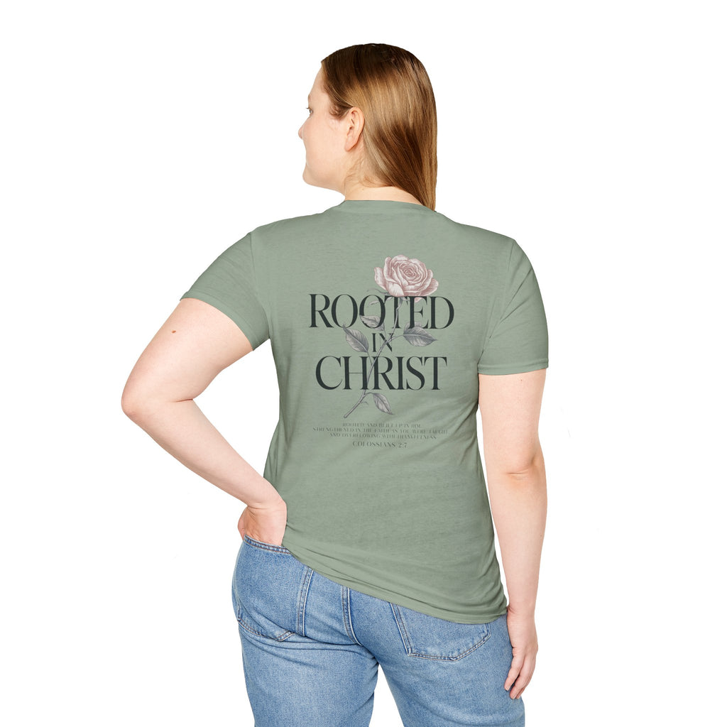 Rooted in Christ Floral T-Shirt — Christian Gift for Women Faith Graphic Tee