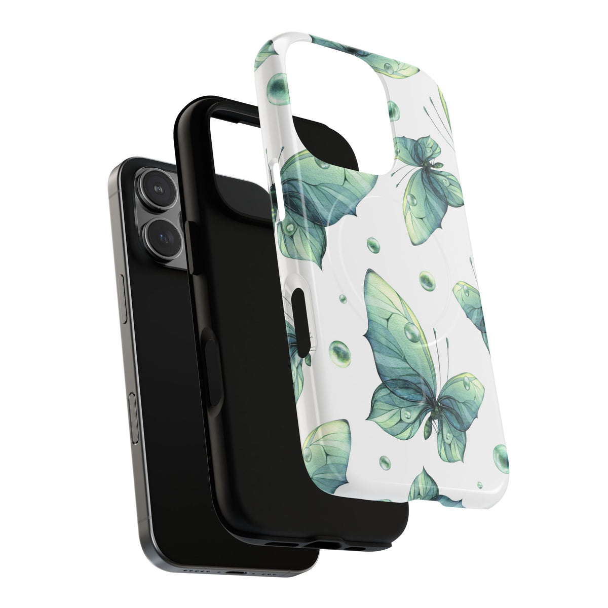 Butterfly Watercolor Magnetic Phone Case — Green Floral Tough Protective Cover