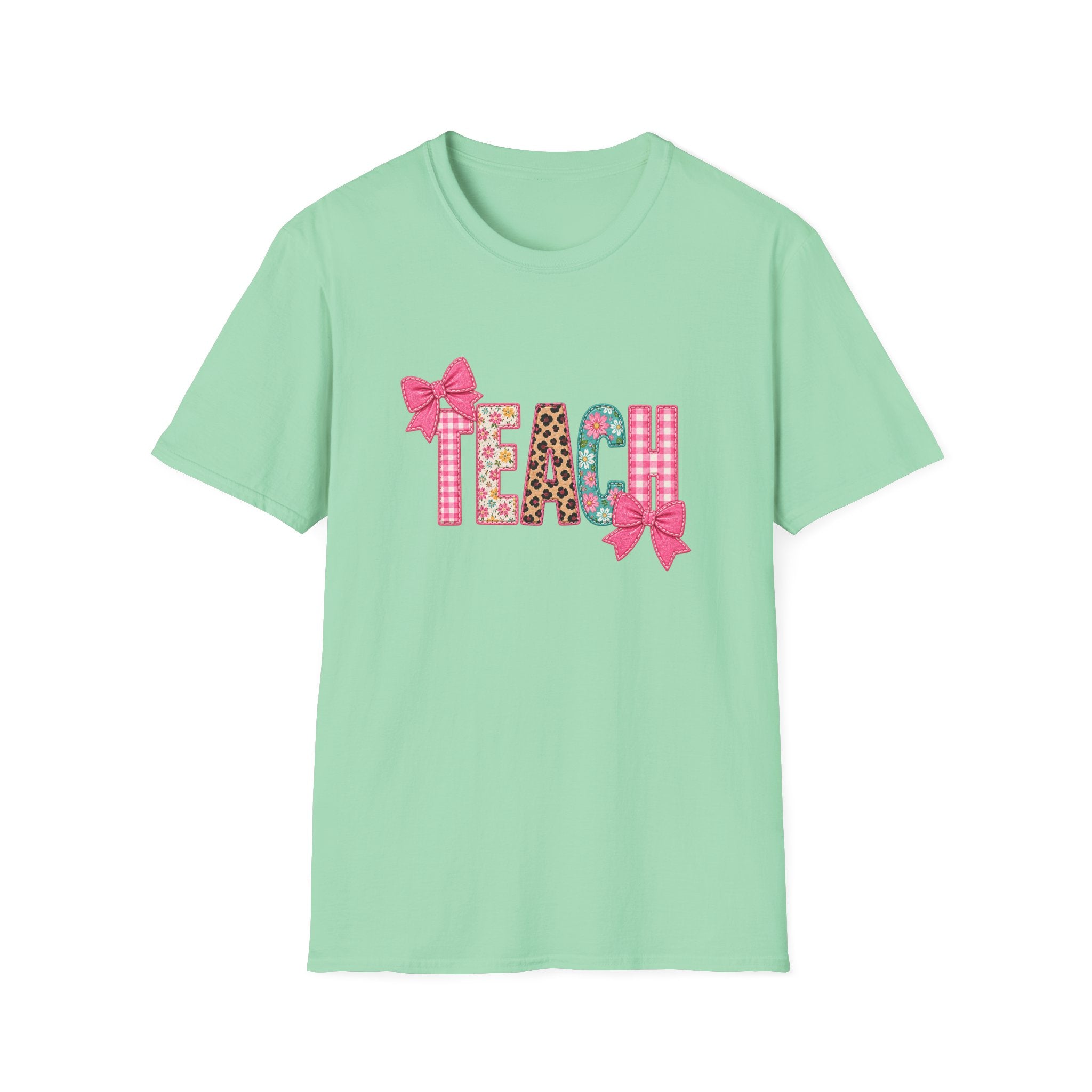 Floral Leopard TEACH T-Shirt — Cute Back-to-School Gift for Teachers Pink Bow Tee