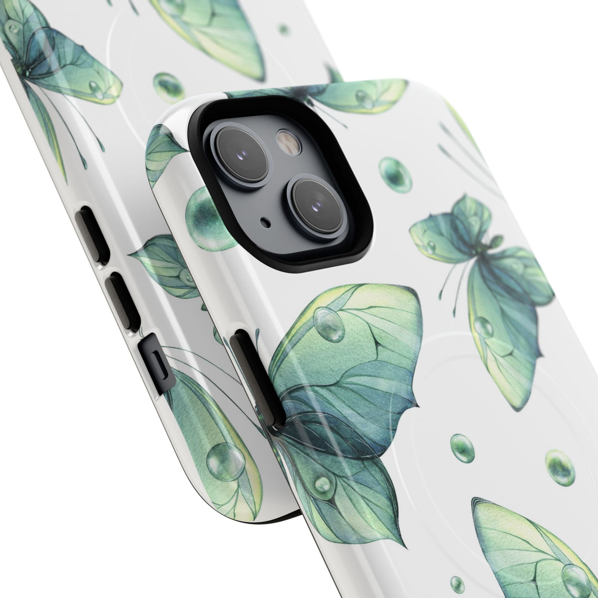 Butterfly Watercolor Magnetic Phone Case — Green Floral Tough Protective Cover
