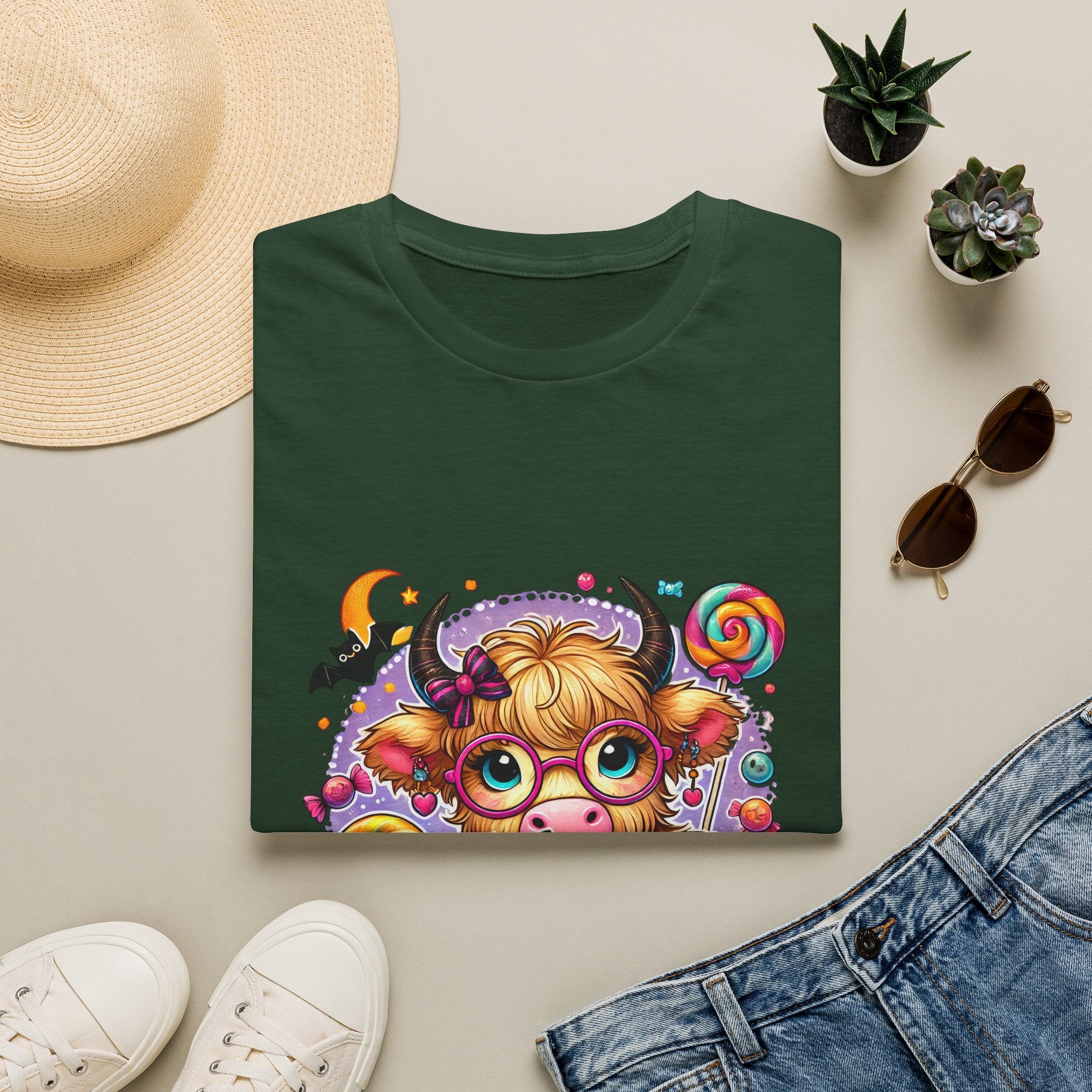Cute Halloween Cow T-Shirt — Funny Gift for Her Candy Pumpkins & Kitty Costume Tee