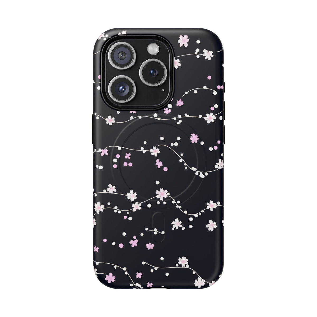 Magnetic Phone Case — Black Sakura Cherry Blossom Tough Cover