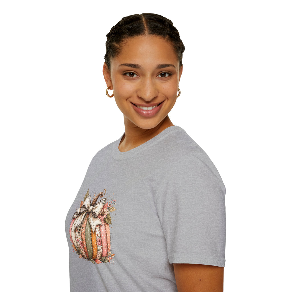 Autumn Floral Pumpkin Leopard Bow T-Shirt — Cute Fall Gift for Women Graphic Tee