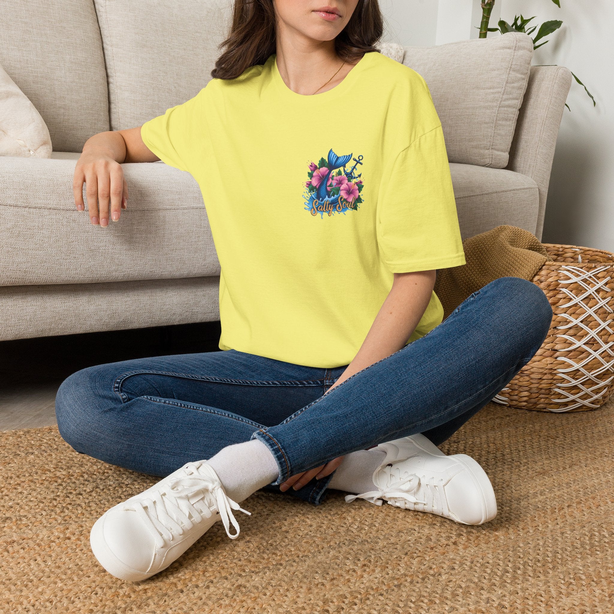 Salty Soul Mermaid Anchor Floral T-Shirt — Cute Beach Gift for Women Nautical Tee