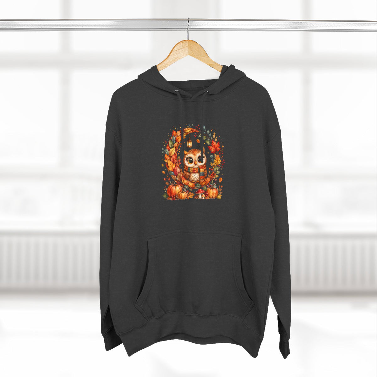Cozy Autumn Owl Crescent Moon Embroidered Hoodie