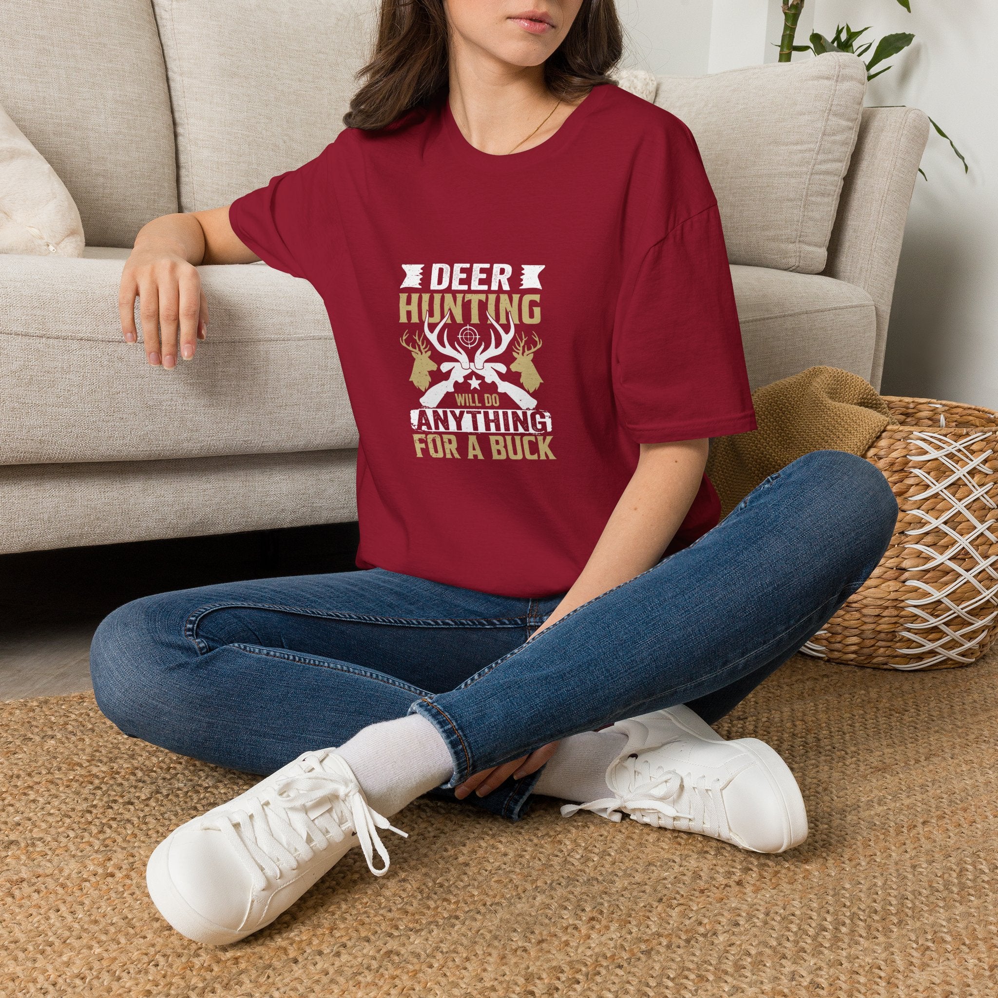 Will Do Anything for a Buck Deer T-Shirt — Funny Hunting Gift for Men Graphic Tee
