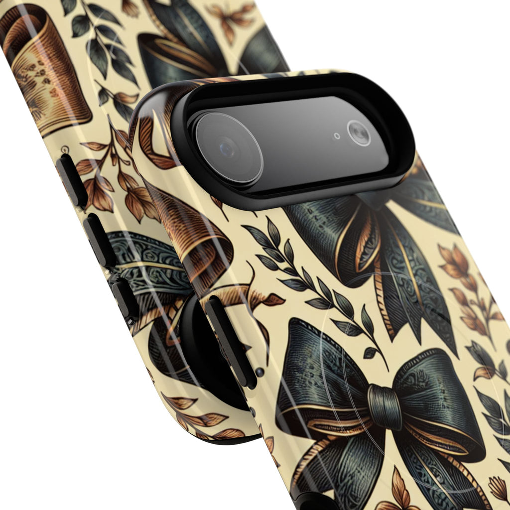 Bow Pattern Tough Magnetic Phone Case — Vintage Ribbon Floral Design