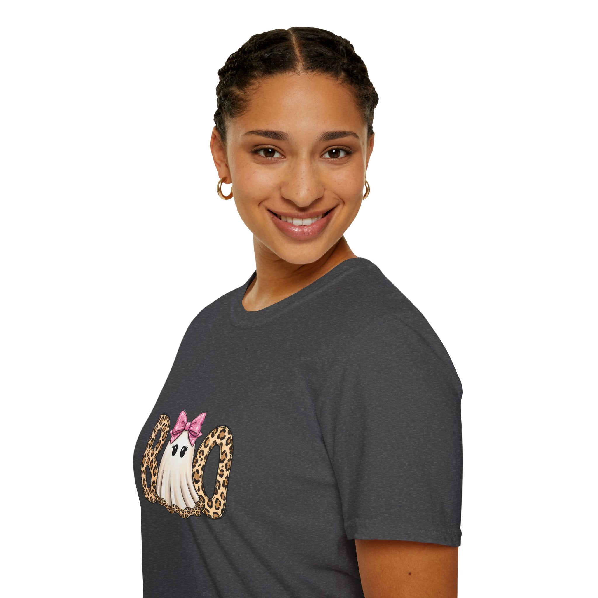 Boo Leopard Ghost T-Shirt — Cute Pink Bow Halloween Gift for Women Graphic Tee