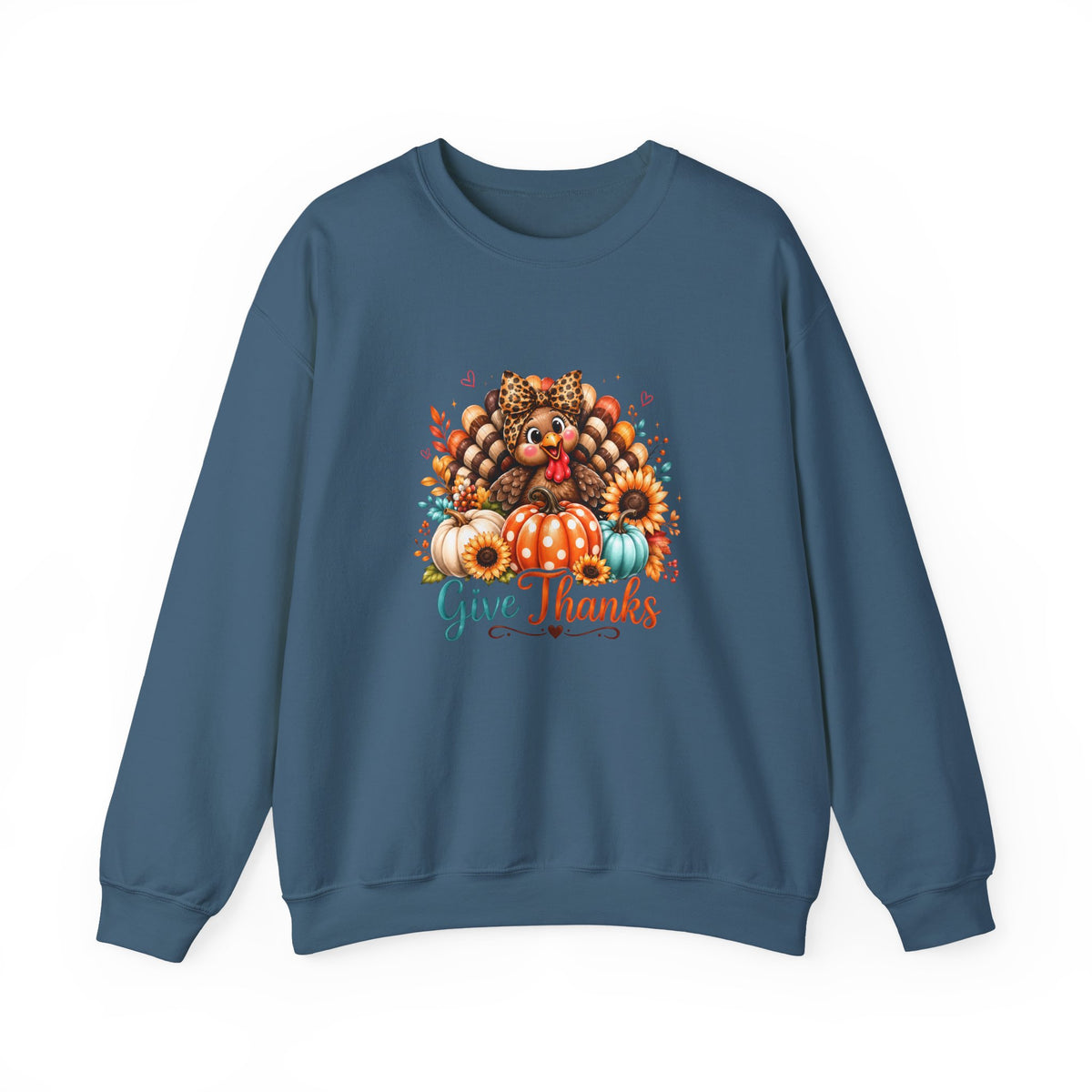 Sweatshirt — "Give Thanks" Autumn Turkey & Pumpkin Thanksgiving Crewneck